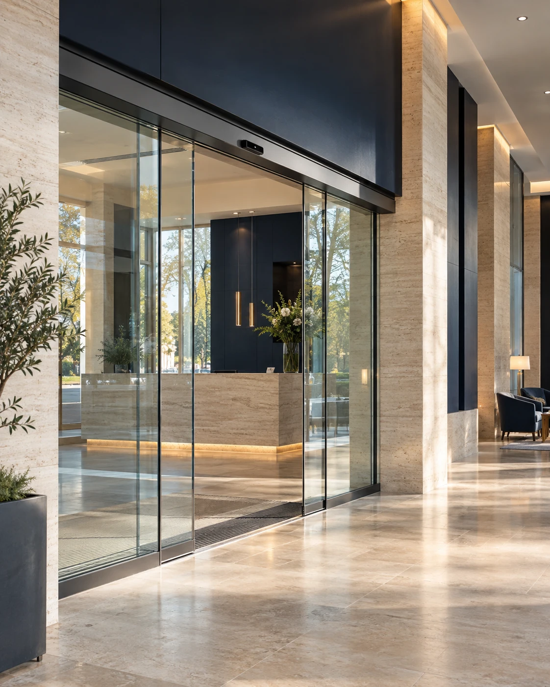 Solução de porta automática de vidro integrada à arquitetura